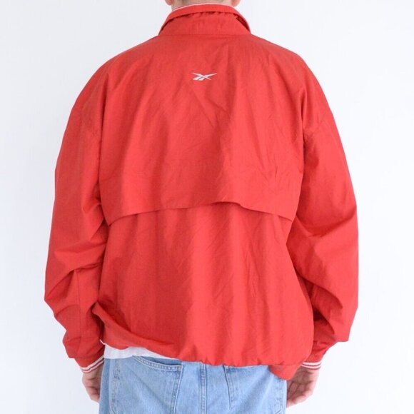 Vintage Reebok Red White Half Zip Nylon Lined Pull Over Windbreaker Jacket Large - Picture 3 of 11